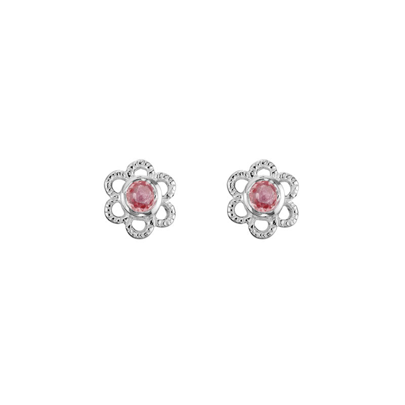 Tourmaline Blossom: Sterling Silver Pink Flower Stud Earrings