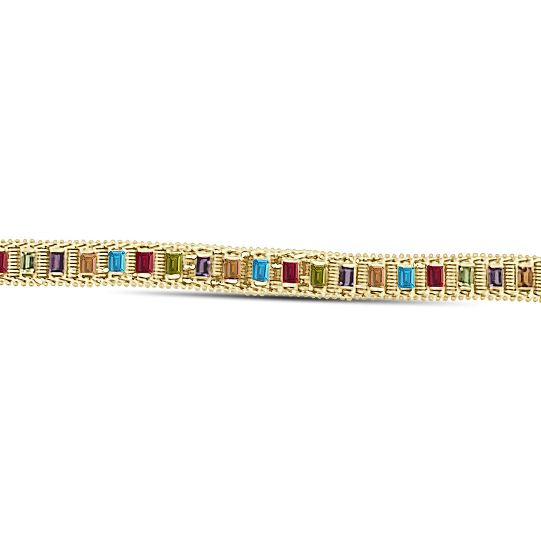 Emerald Cut Flexible Multicolor Bracelet in 14 Karat Yellow Gold