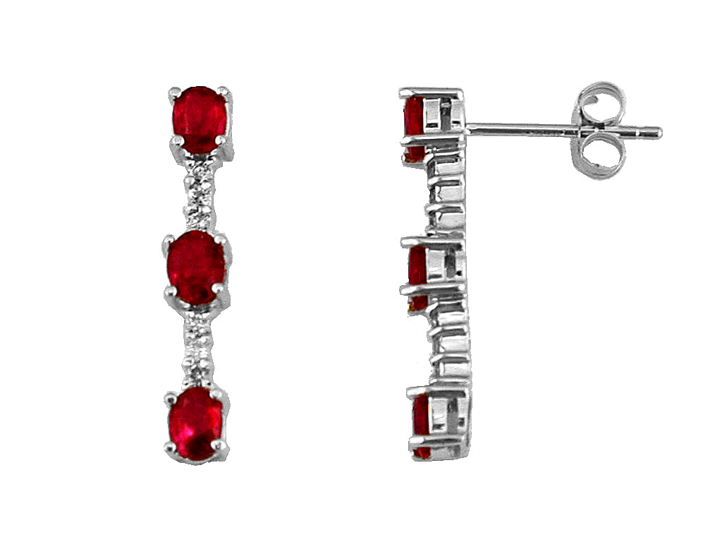 14 Karat White Gold Drop Earrings with Oval Ruby and Round Natural Diamond Accent