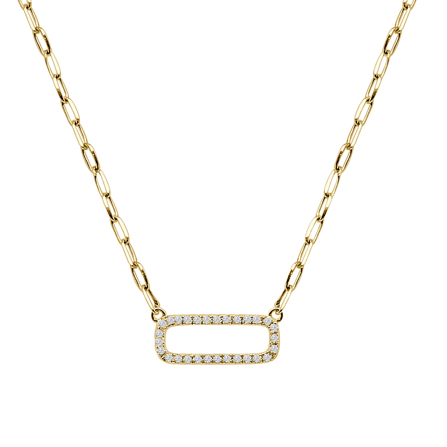 14 Karat Two-Tone Necklace Featuring Open Bar Paperclip Design and 0.20 Carat Natural Diamond