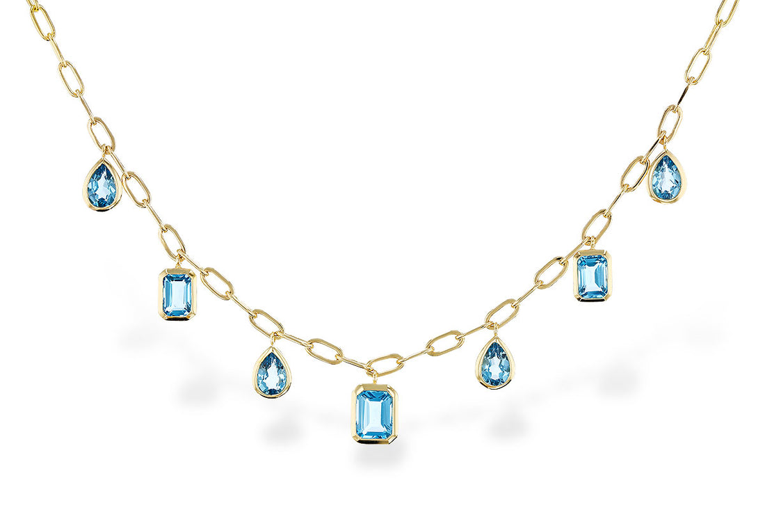 14K Yellow Gold Blue Topaz Station Necklace with 4.10 Carat Blue Topaz