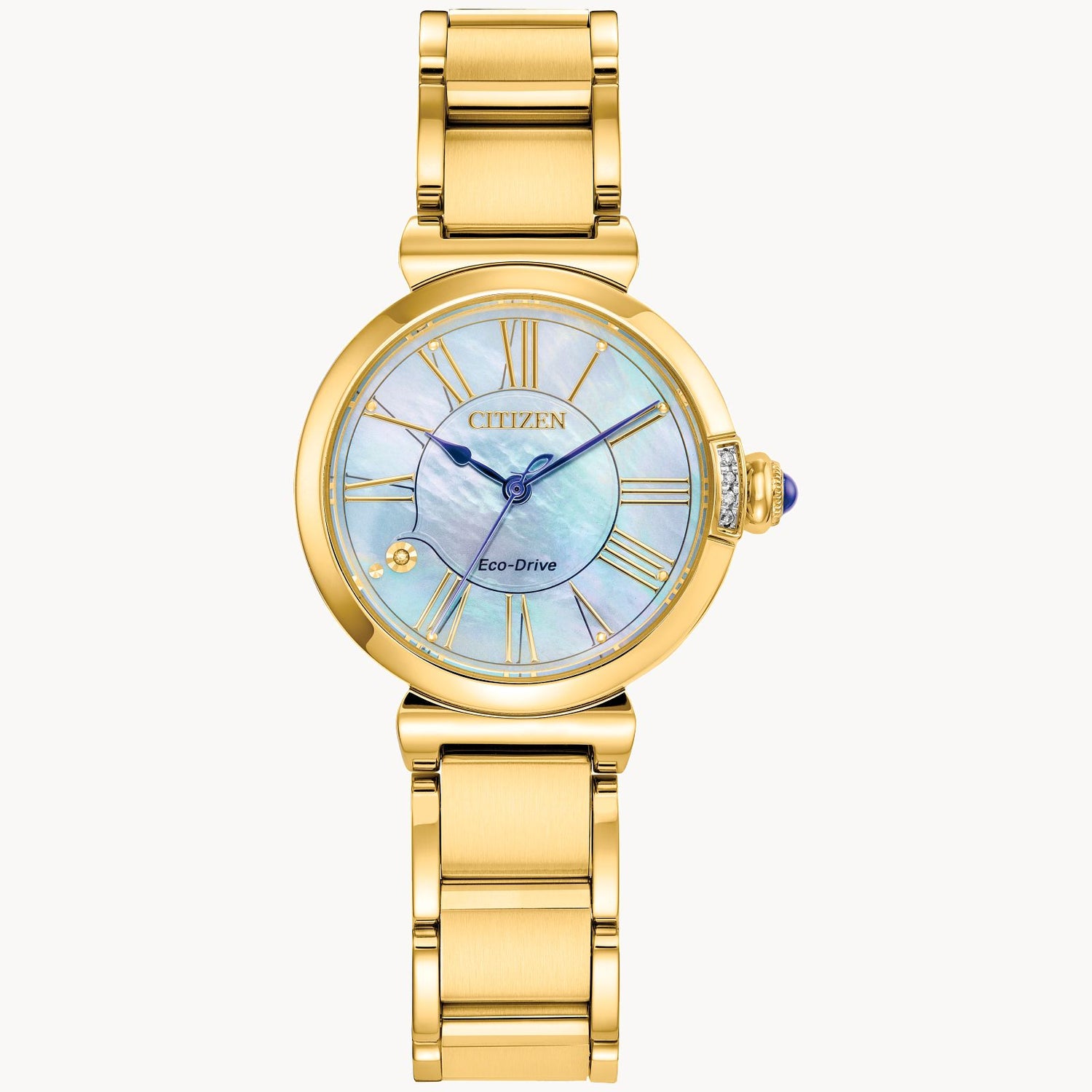 Stylish Ladies Watch: L Mae White Dial Sapp Crystal, Stainless Steel, Citizen, with Natural Diamond Accent