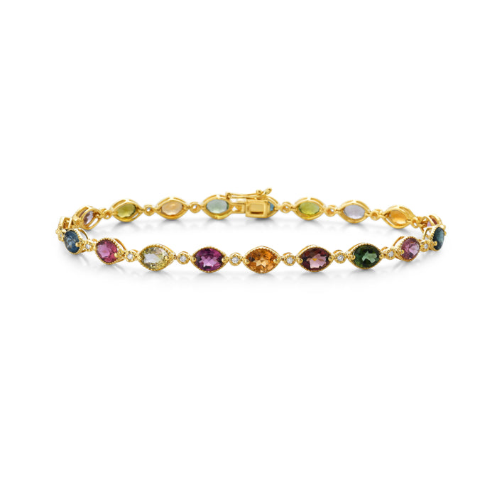 Exquisite 14 Karat Yellow Gold Tourmaline Bracelet - Intricately Crafted with 6.53 Carats of Timeless Beauty