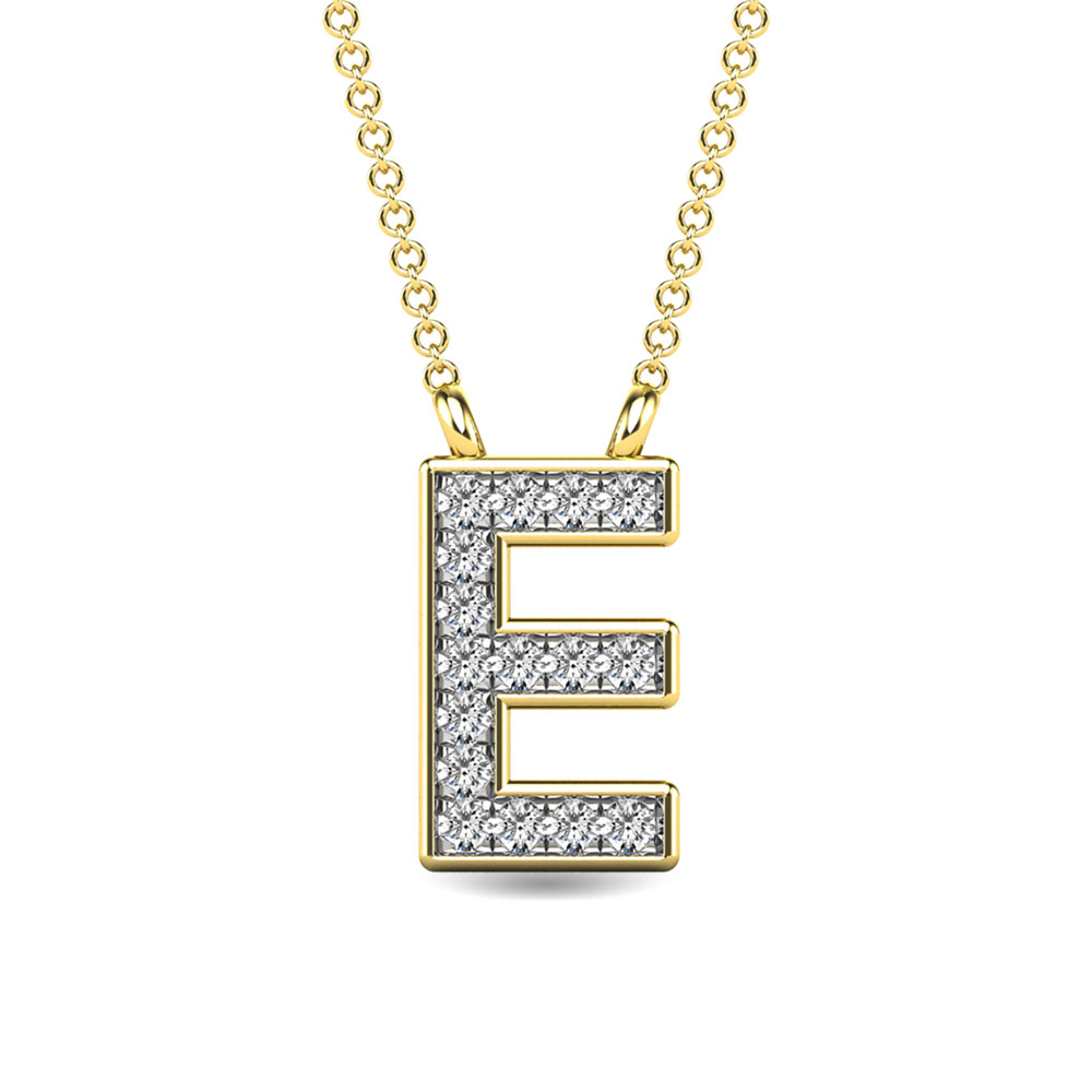 10K Yellow Gold Initial E Necklace with Natural Diamond Accent (0.05 ct)