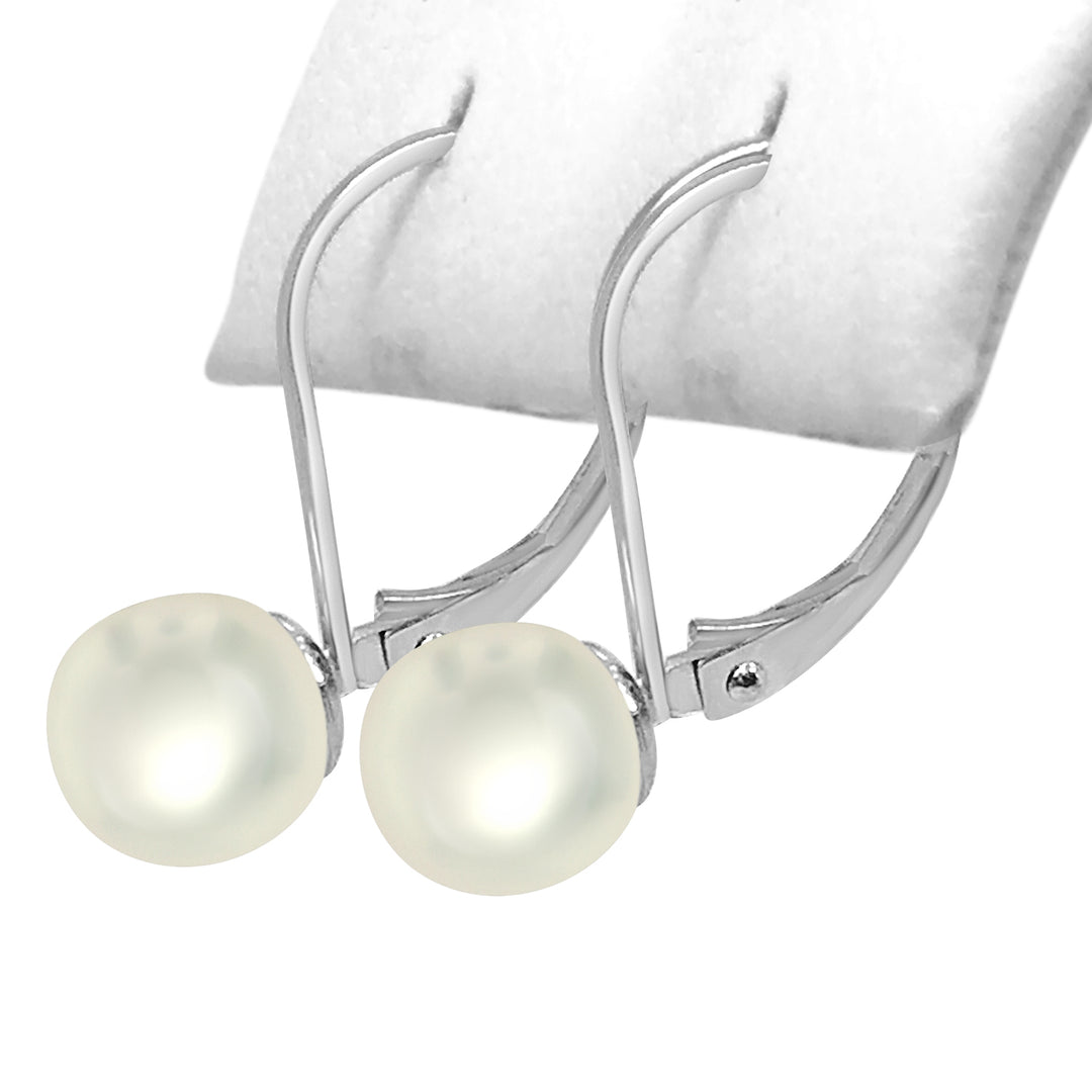 14 Karat White Gold Leverback Pearl Earrings