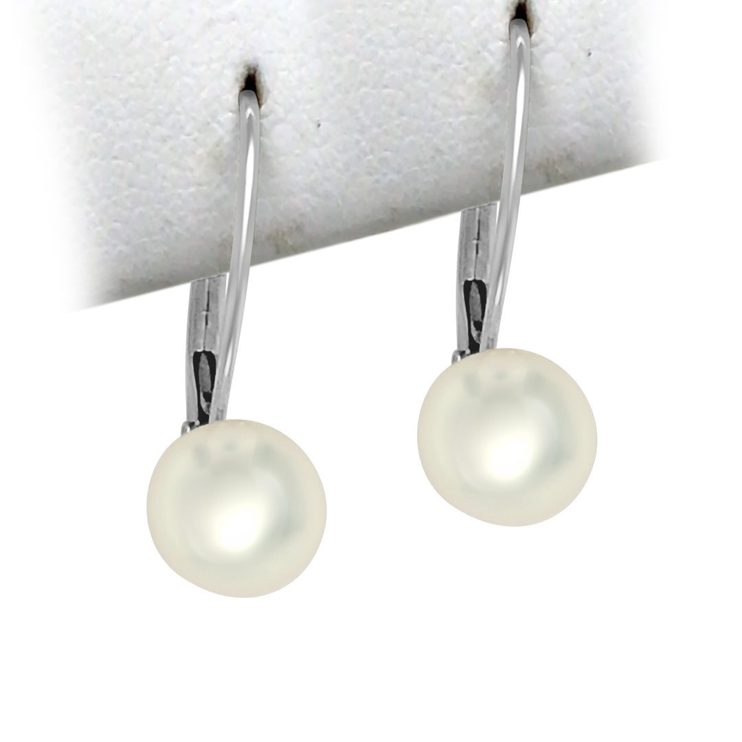 14 Karat White Gold Leverback Pearl Earrings