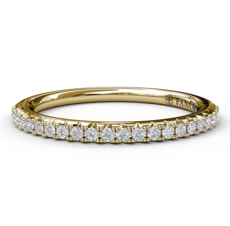 Modern Pave 14 Karat Yellow Gold Wedding Band with Natural Diamond Accent