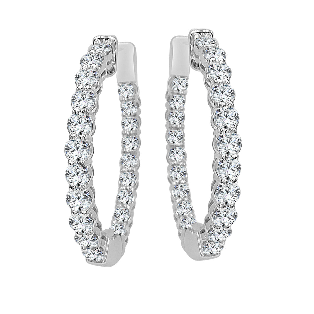 14 Karat White Gold Inside Out Hoops with 1.00 Carat Lab Diamond - Elegant Shape Earrings