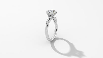 Elegant Platinum Engagement Ring with Tapered Baguettes and Hidden Halo Mounting