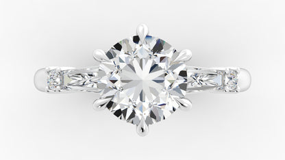Elegant Platinum Engagement Ring with Tapered Baguettes and Hidden Halo Mounting