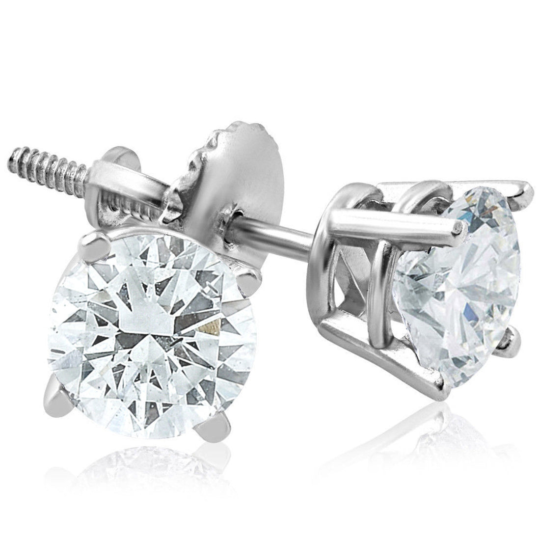 14 Karat White Gold Round Solitaire Studs with Screw Back featuring Lab Diamond - Only Diamond Collection