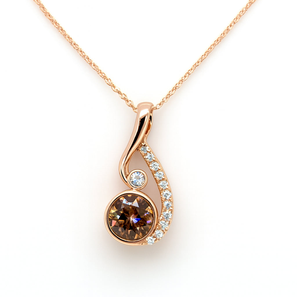 Round Morganite and Diamond Necklace in 14 Karat Rose Gold - 0.73 Carat