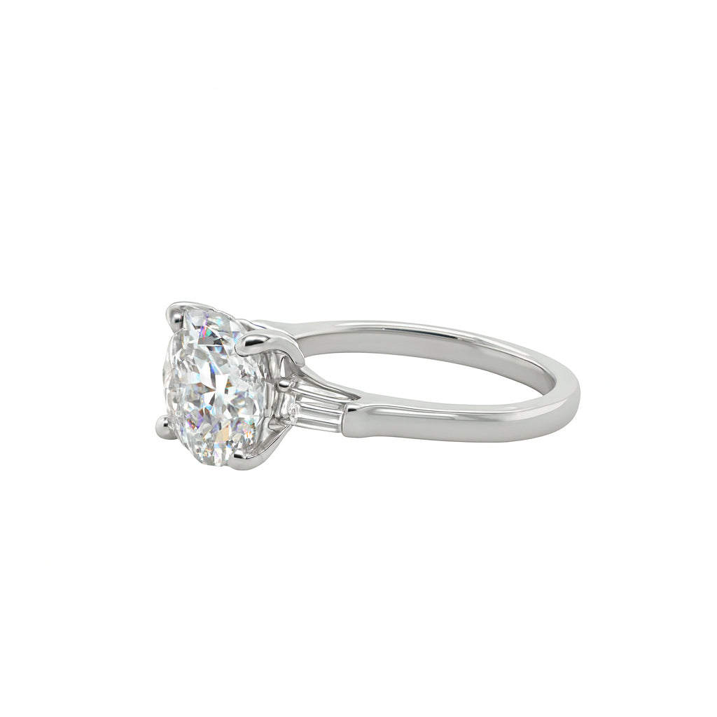 Round Brilliant &amp; Tapered Baguette 3.00ct Lab Diamond Engagement Ring in 14K White Gold