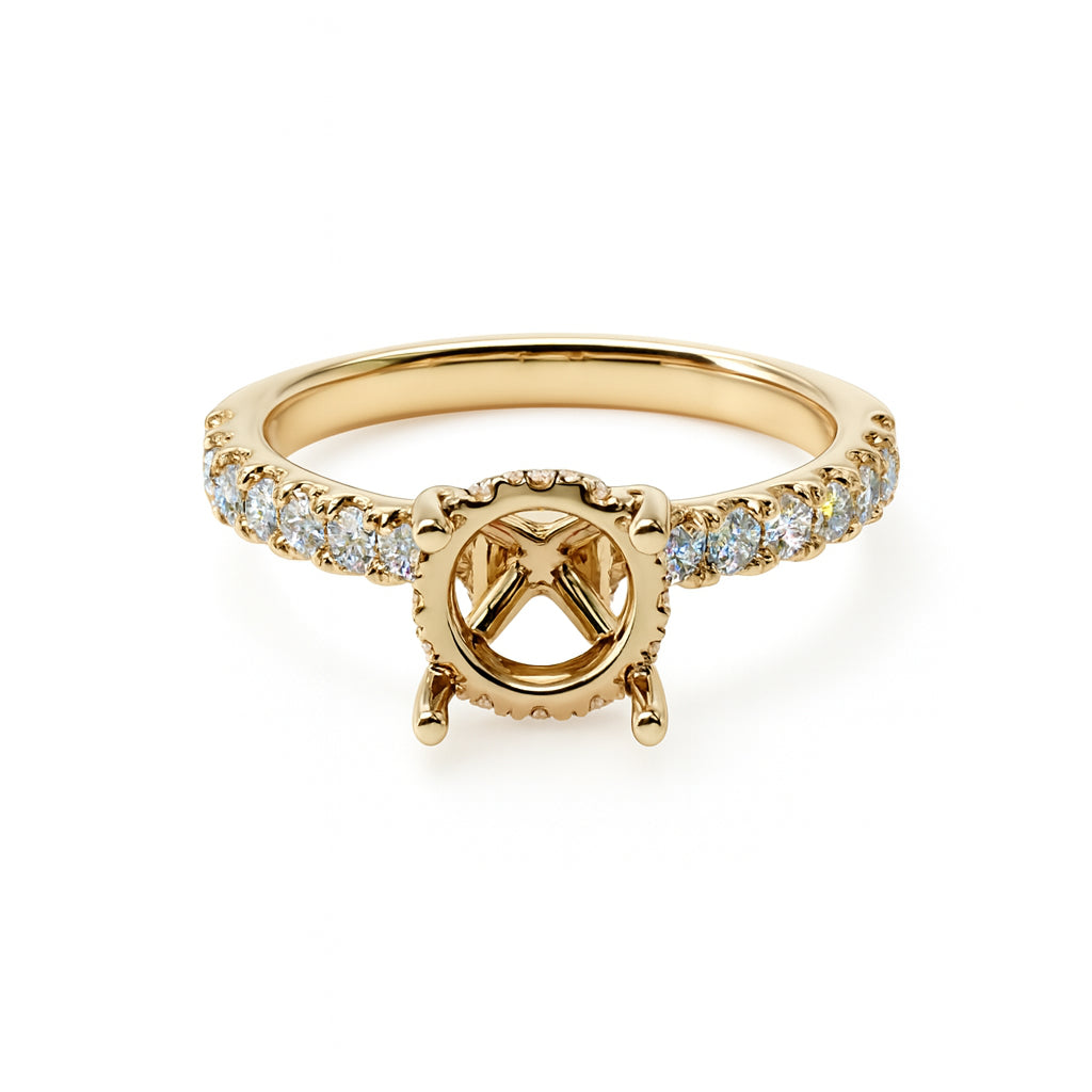 14 Karat Yellow Gold Hidden Halo Lab Diamond Engagement Mounting