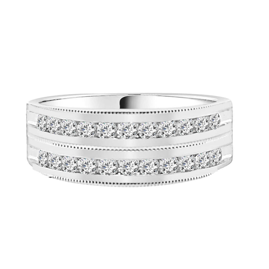 10K White Gold 2 Row Milgrain Wedding Band with 0.75 Carat Natural Diamond
