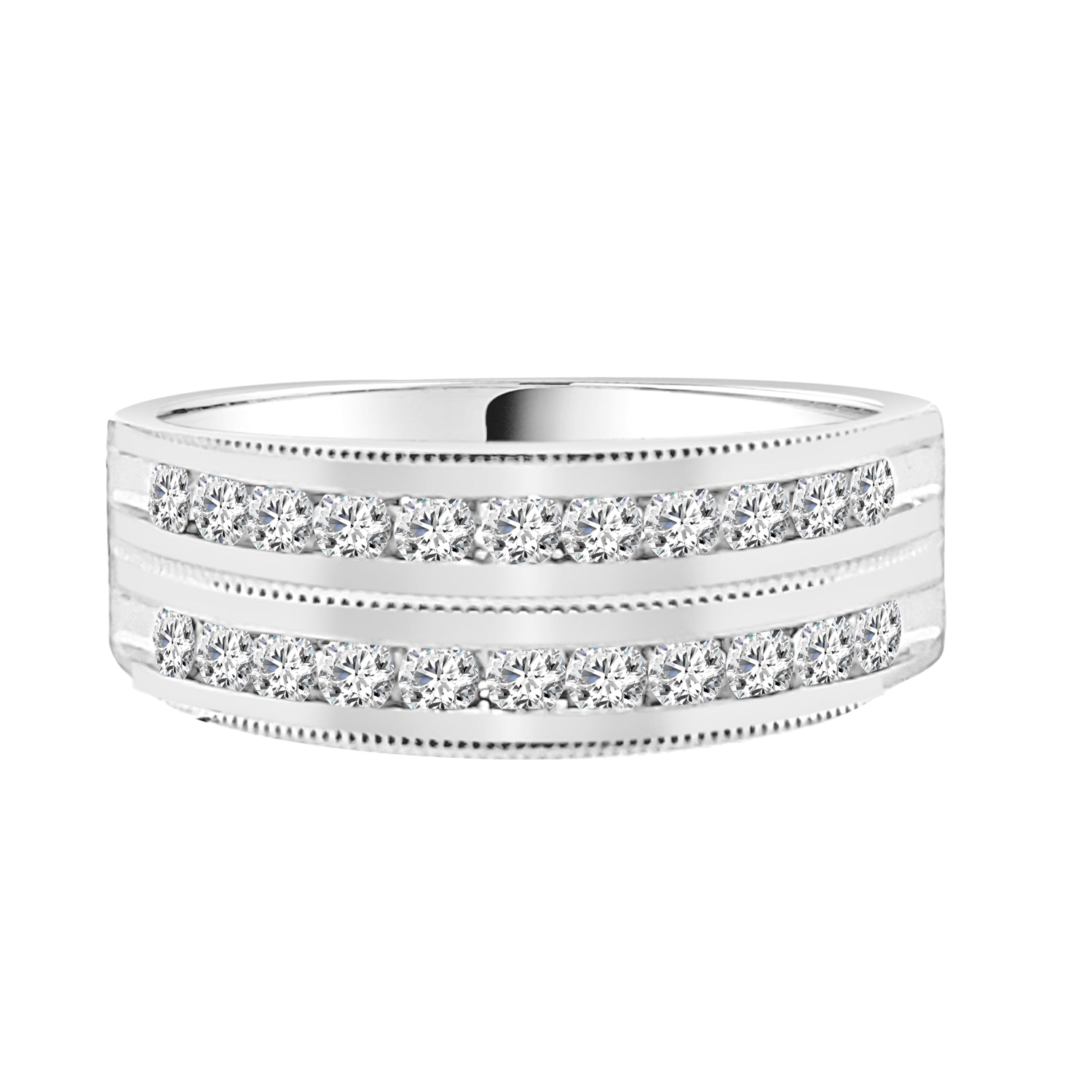 10K White Gold 2 Row Milgrain Wedding Band with 0.75ct Natural Diamond