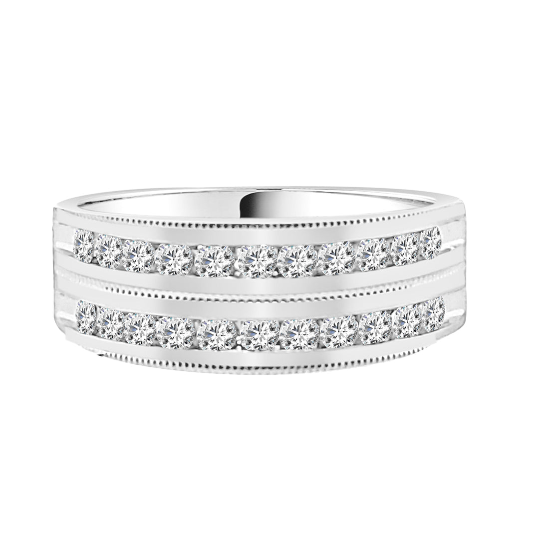 2 Row Milgrain Wedding Band in 10 Karat White Gold with Natural Diamond Detailing