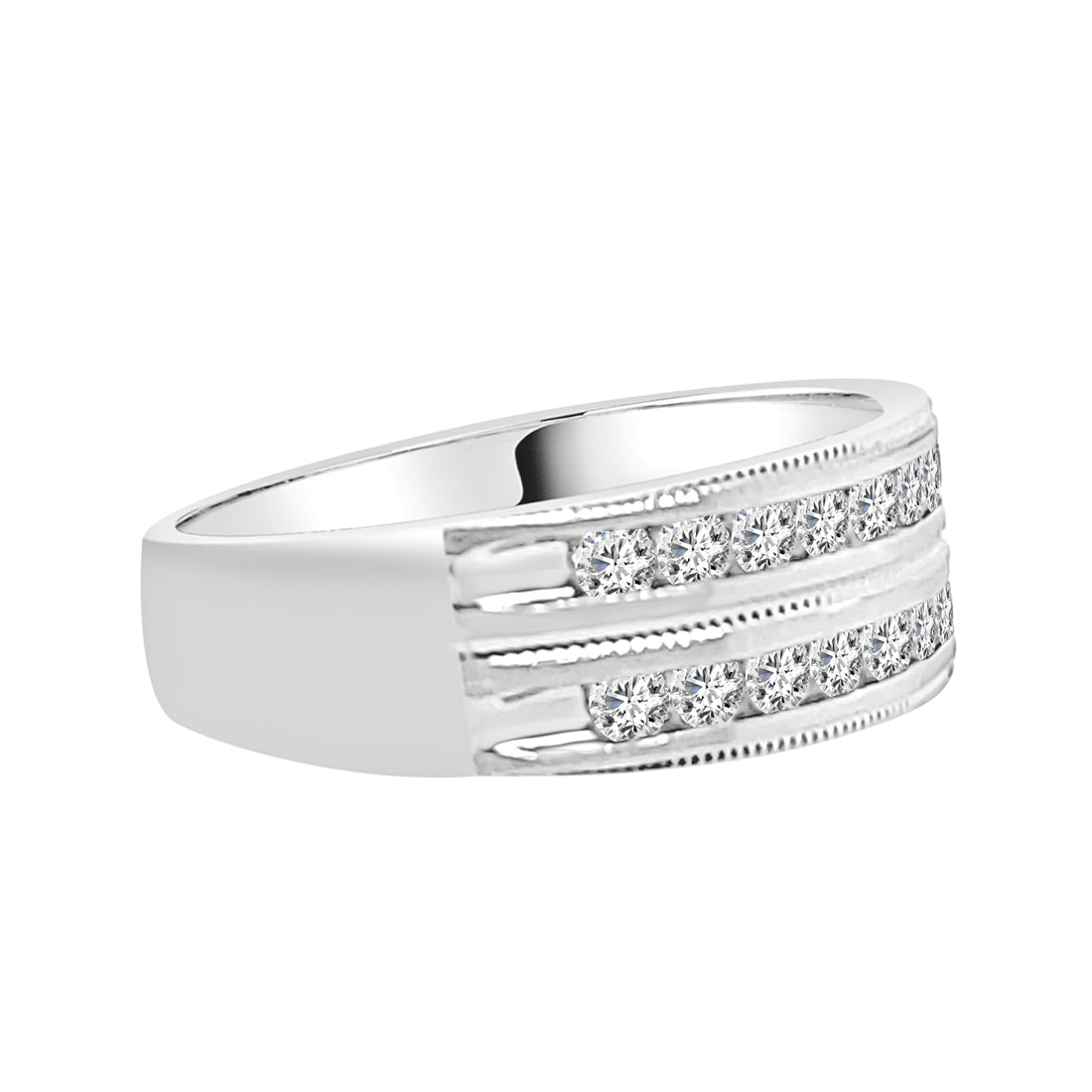 10K White Gold 2 Row Milgrain Wedding Band with 0.75 Carat Natural Diamond