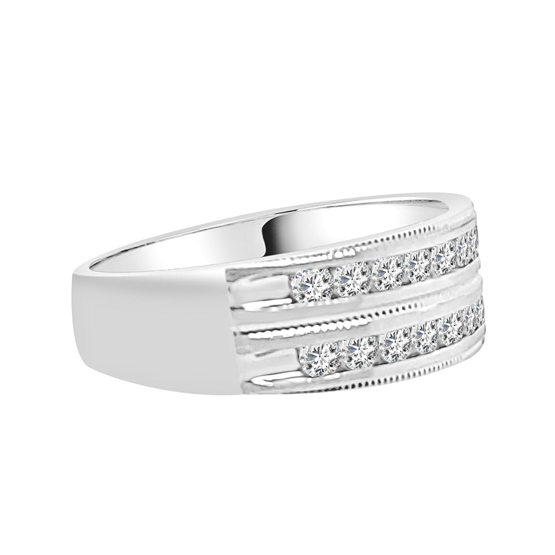 2 Row Milgrain Wedding Band in 10 Karat White Gold with Natural Diamond Detailing