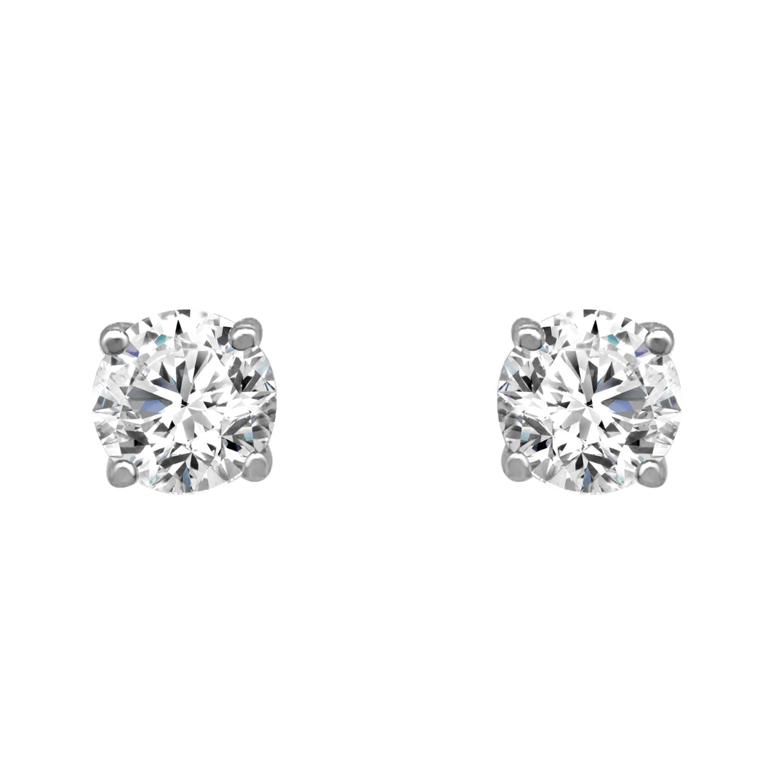 14K White Gold Natural Diamond Solitaire Studs - 0.46 ct Round Four-Prong Earrings