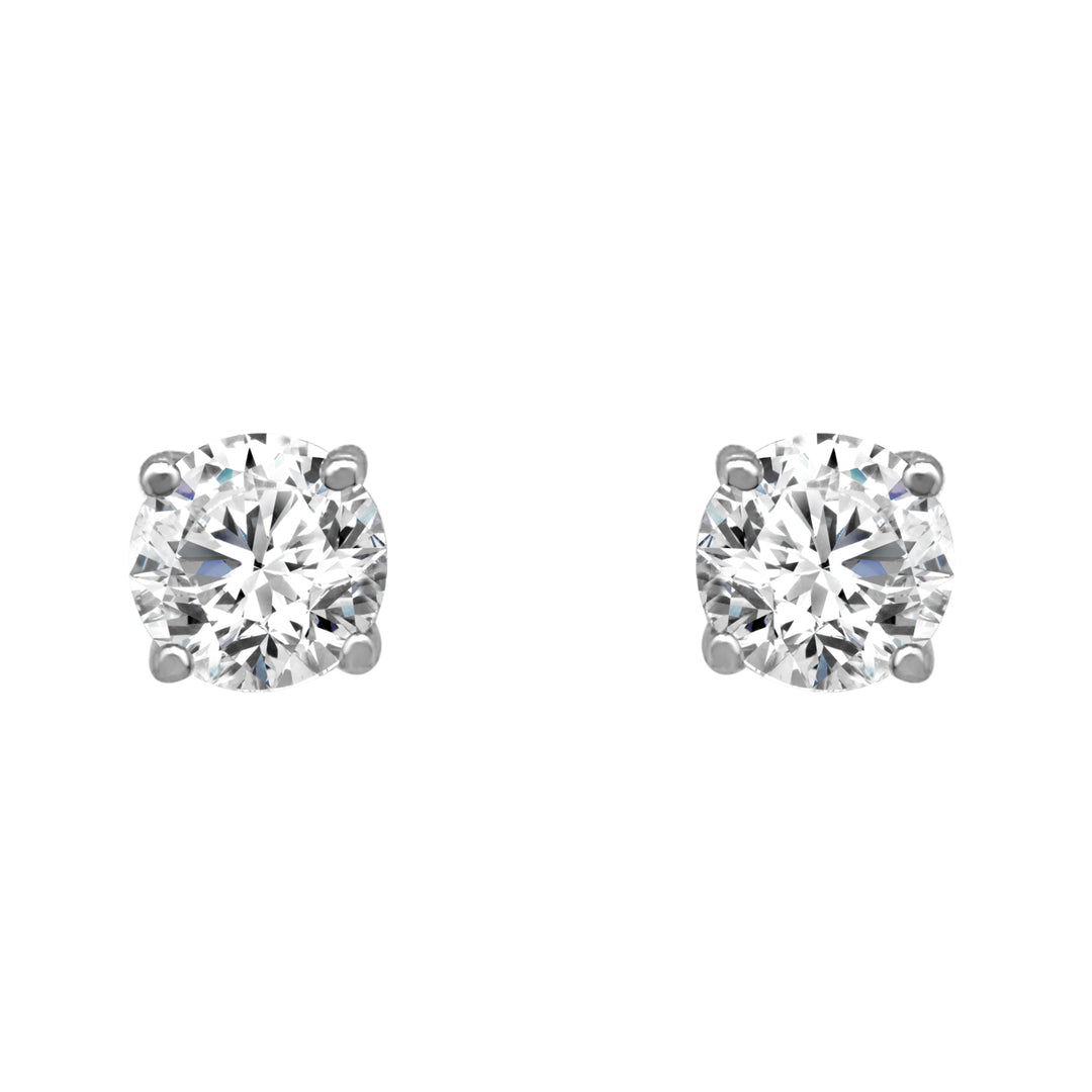 Classic Elegance: 14 Karat White Gold Four Prong Solitaire Studs with Round Natural Diamond