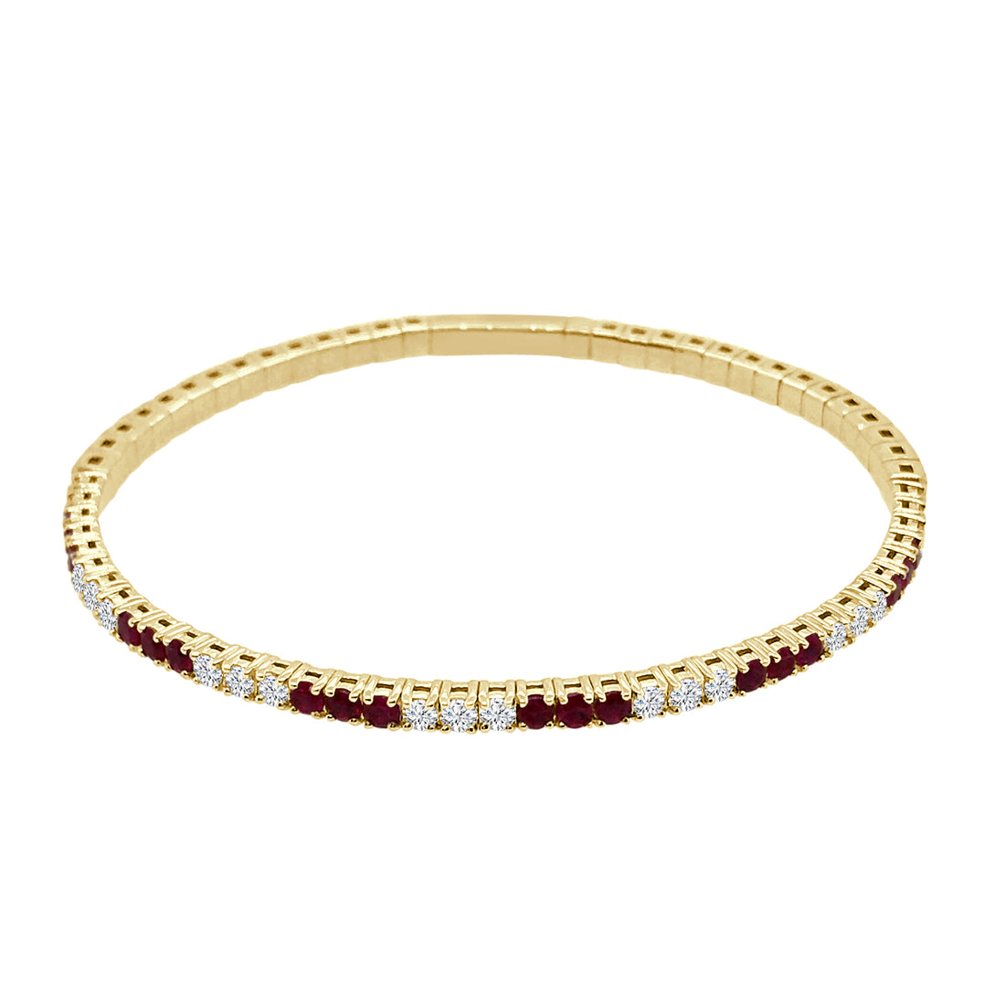 Alternating Triplet Flex Bangle in 14 Karat Yellow Gold with 0.35 Ruby Accent