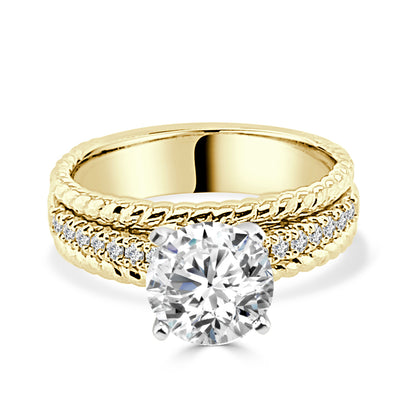 14K Yellow Gold Rope Detail Engagement Mounting with 0.20 Carat Round Natural Diamond Ring