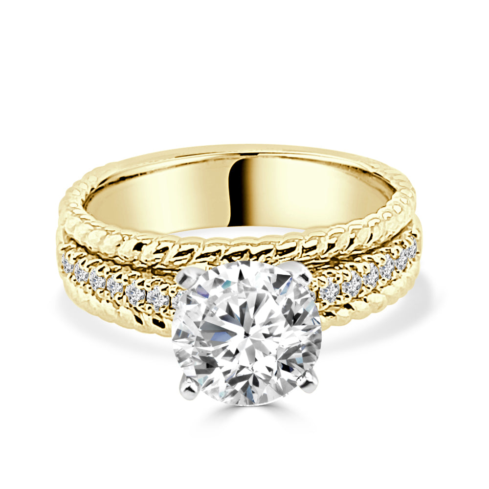 14K Yellow Gold Engagement Mounting with Rope Detail and 0.20 Carat Natural Diamond, Round Shape