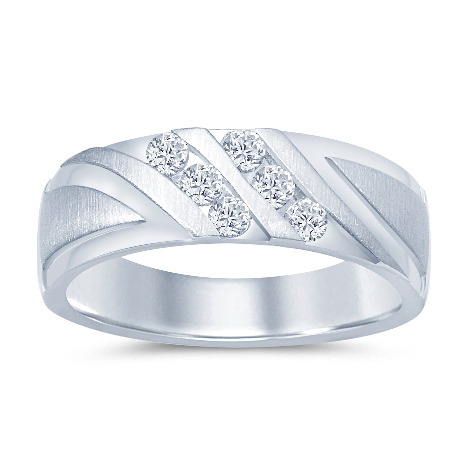 Dazzling Diagonal Satin Fancy Wedding Band in 14 Karat White Gold with 0.38 Carat Natural Diamond