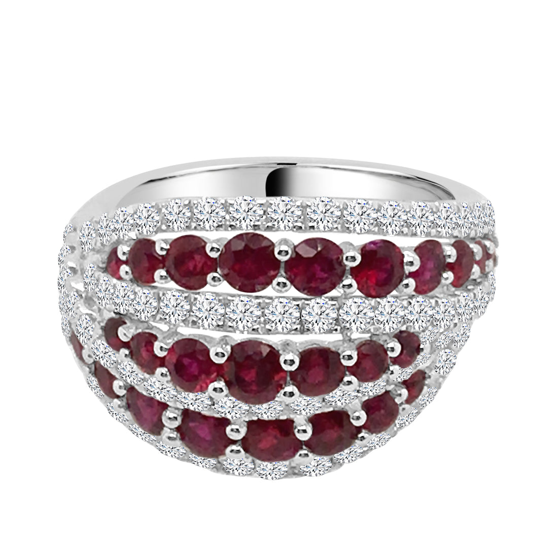 Alternating Woven Ruby Ring in 14 Karat White Gold - 1.96 Karat Total Weight