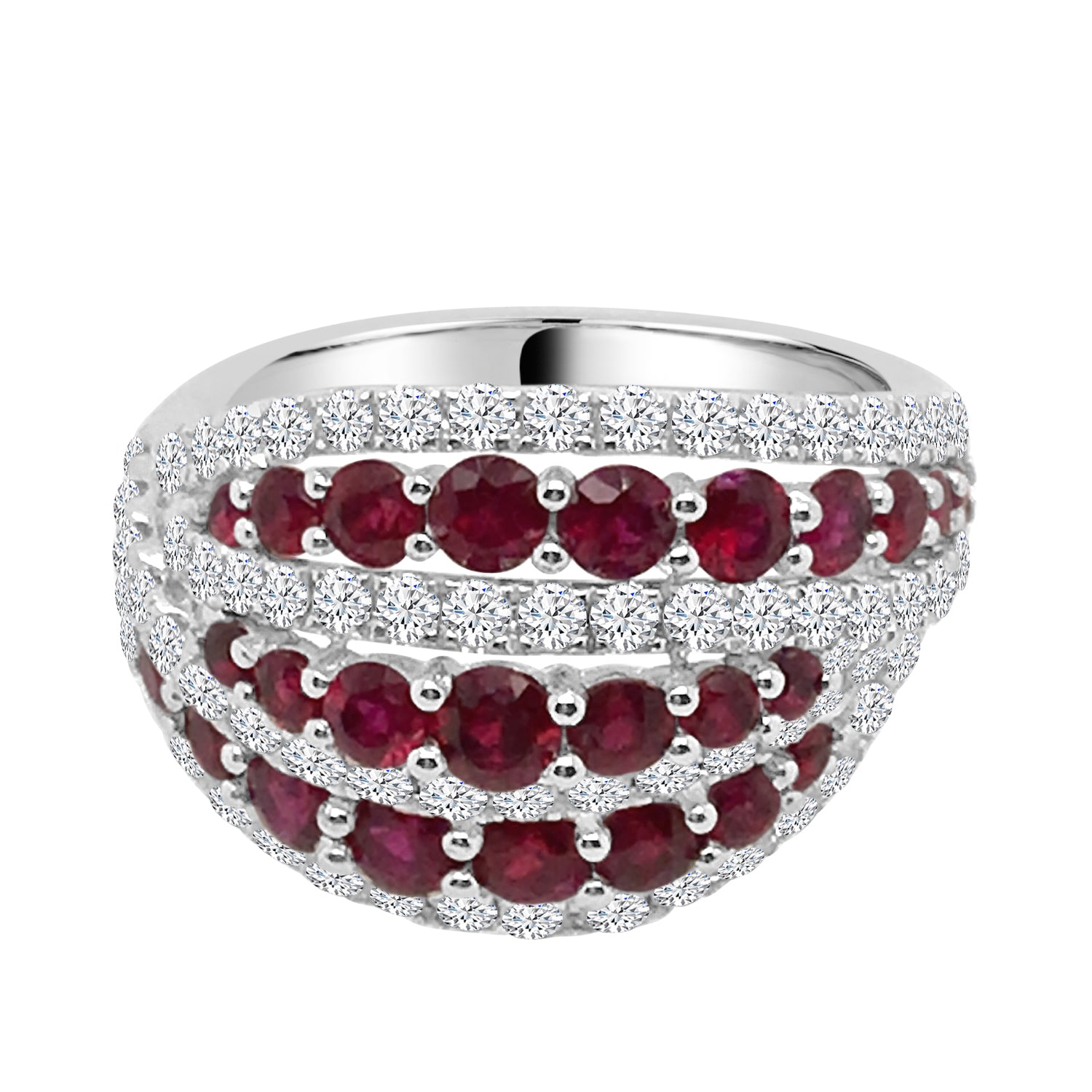 Alternating Woven Ruby Ring in 14 Karat White Gold - 1.96 Carat