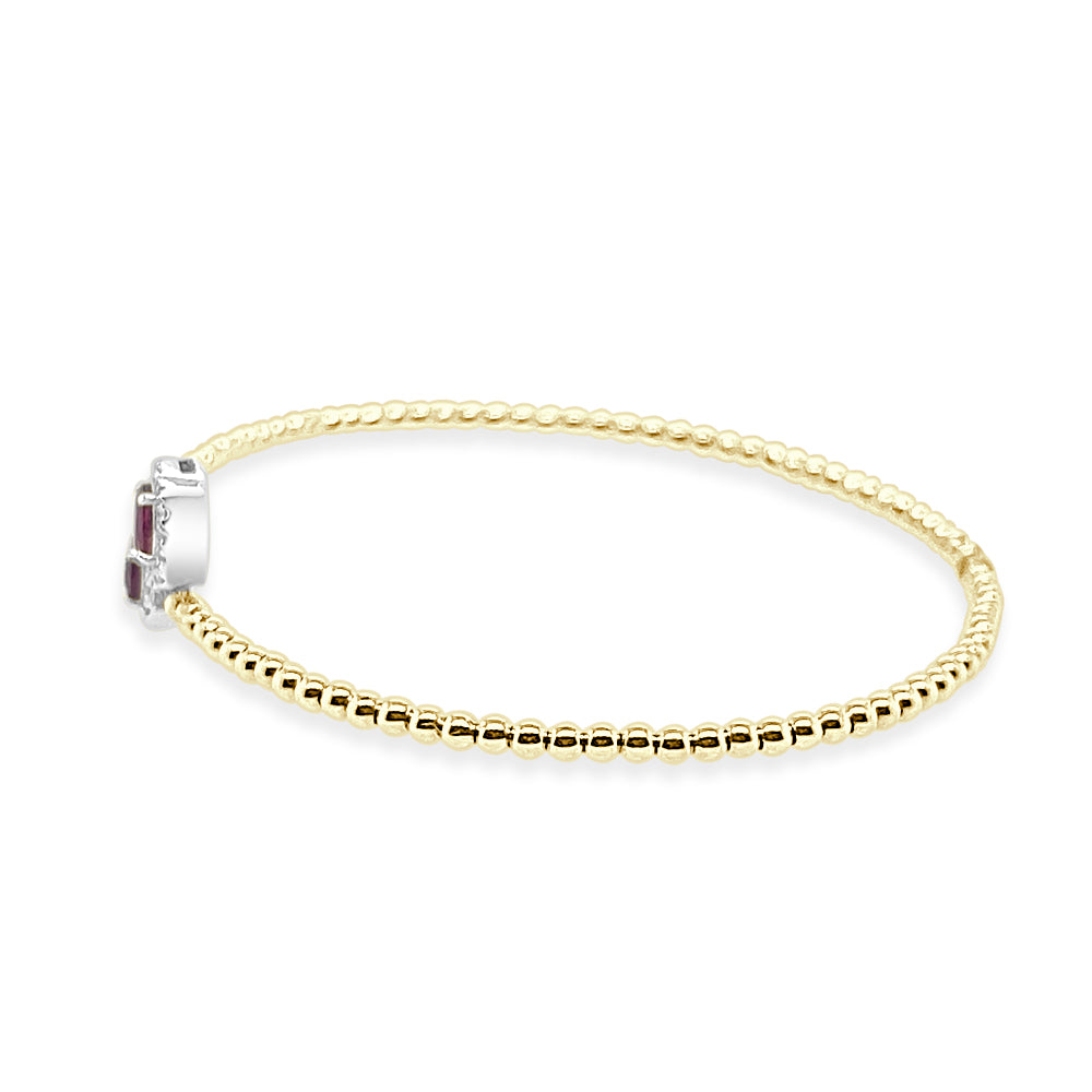 Diamond and Ruby Beaded Flex Bangle with Oval Shape, 14 Karat Two-Tone Gold, 0.81 Carat