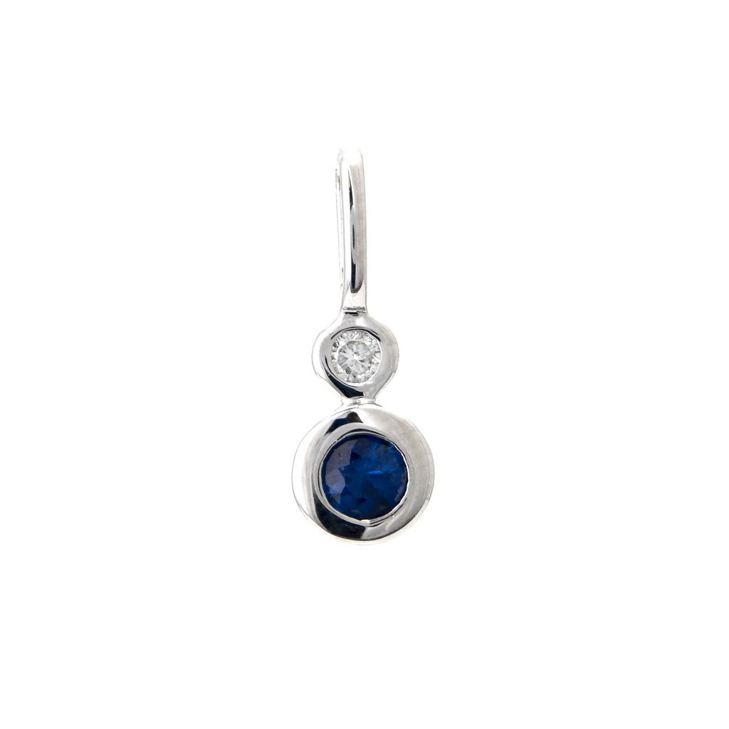 14 Karat White Gold Bezel Set Blue Sapphire Necklace, Round Shape 0.18 Carat