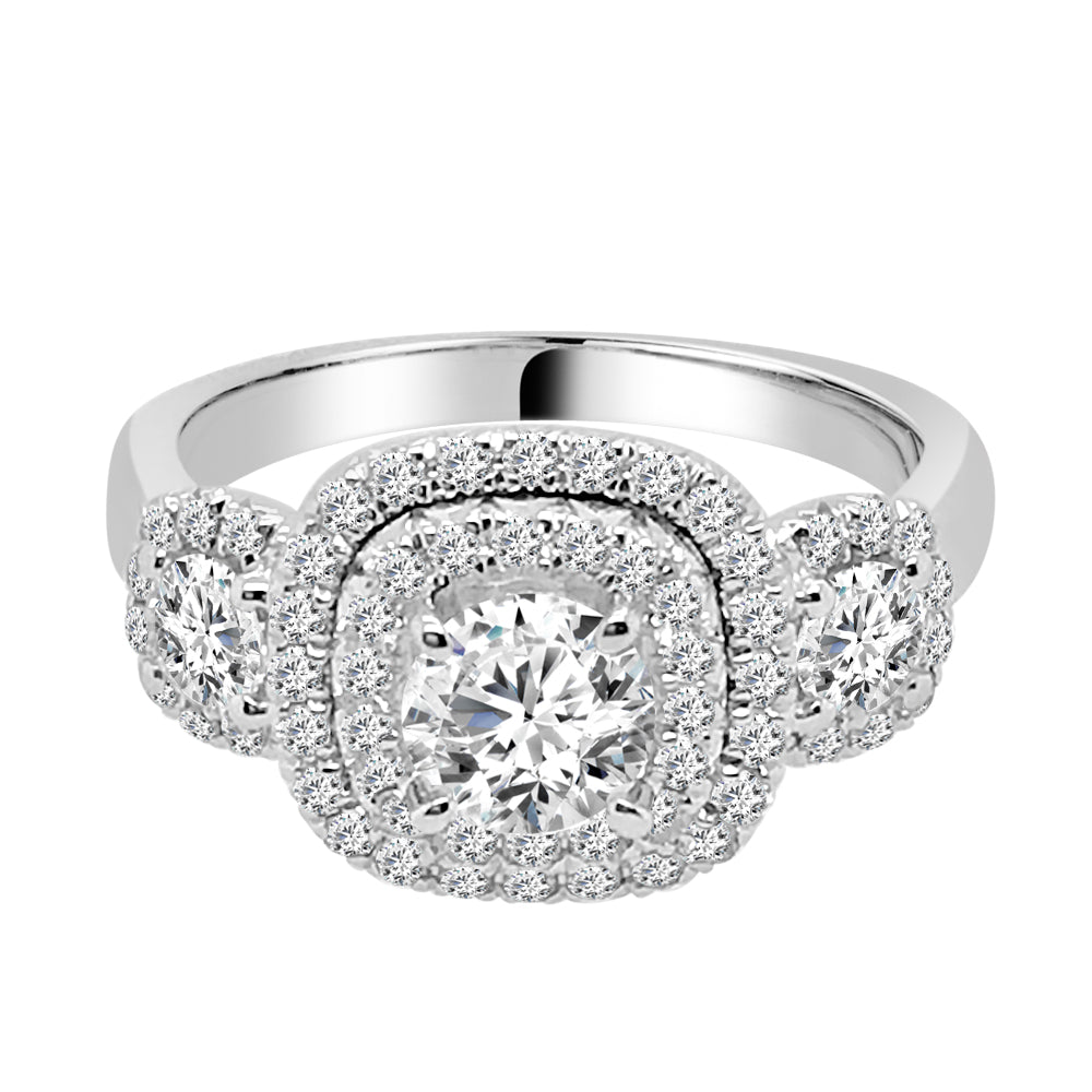 Elegant Round-Cut Cushion Halo Engagement Ring in 14 Karat White Gold with Natural Diamond