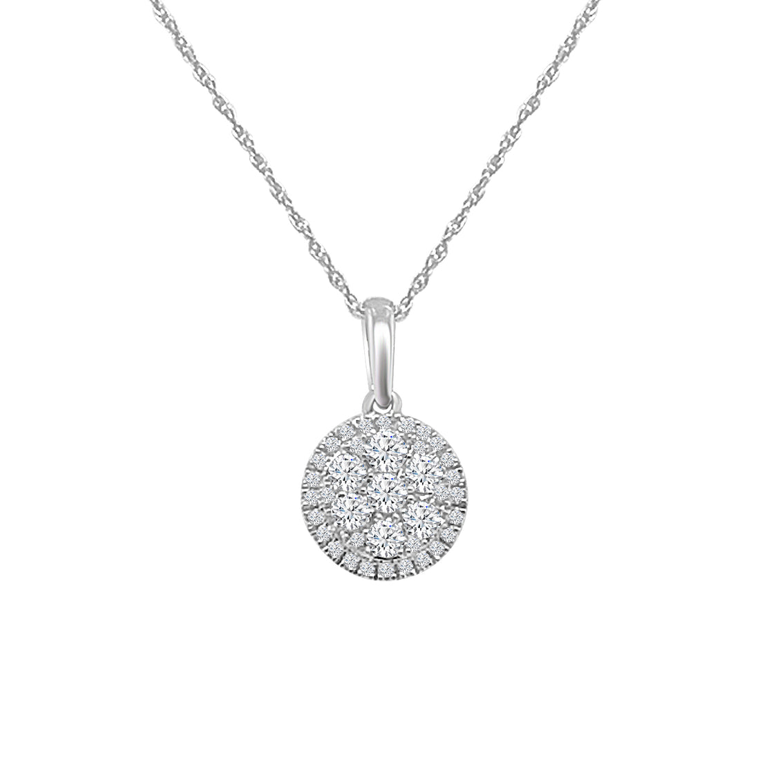 0.50 Carat Natural Diamond Cluster Necklace in 14 Karat White Gold