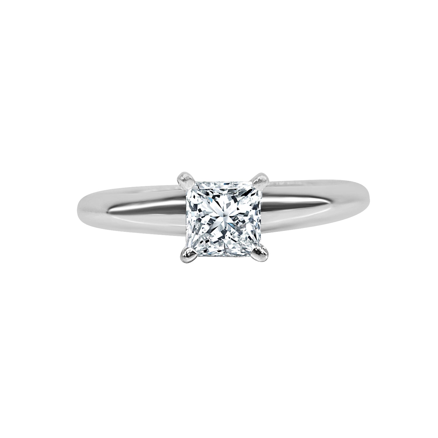 Platinum Princess Cut Natural Diamond Engagement Ring - 0.45 Carat