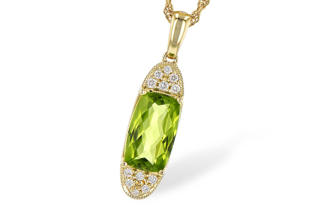 Peridot Elongated Cushion Necklace in 14 Karat Yellow Gold with Rope Detail