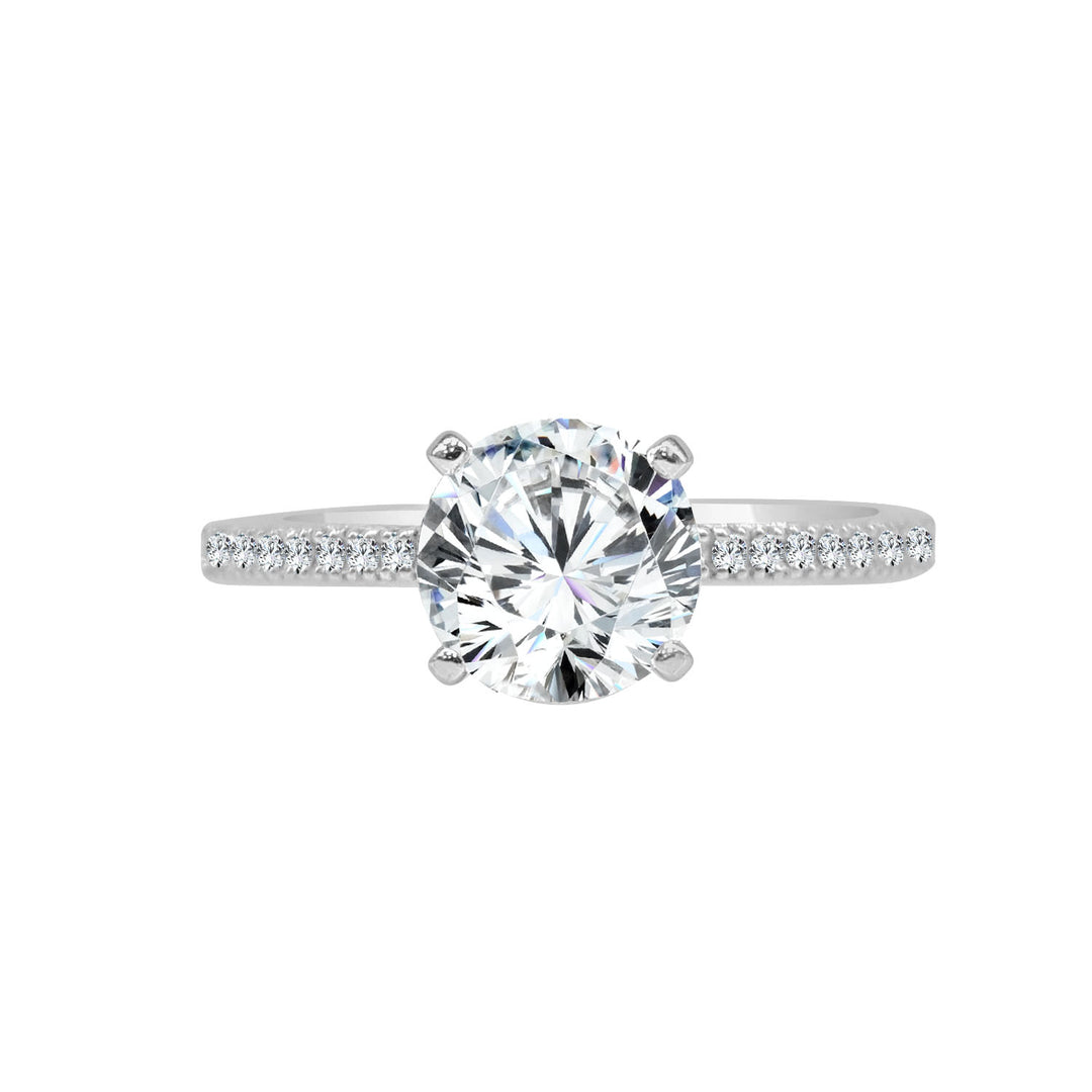 Sparkling Splendor: 18 Karat White Gold Thin Cushion Engagement Mounting with Cubic Zirconia Accent