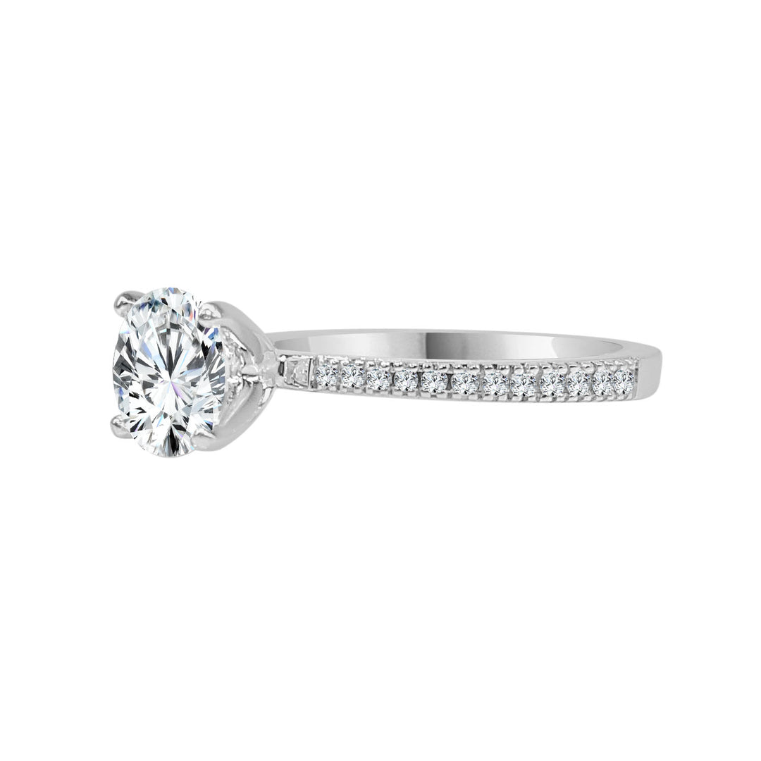 Sparkling Splendor: 18 Karat White Gold Thin Cushion Engagement Mounting with Cubic Zirconia Accent