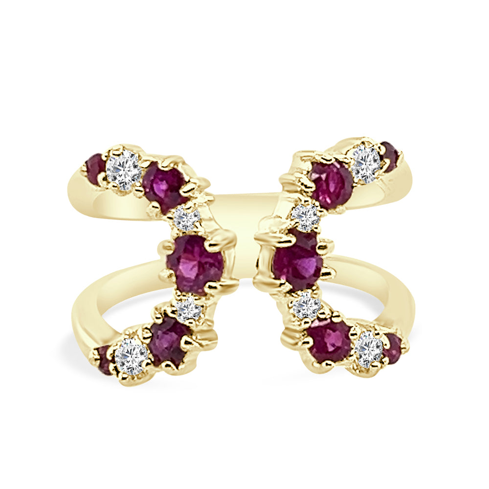 Radiant Ruby and Diamond Open Wrap Ring in 14K Yellow Gold - Round 1.25 Carat