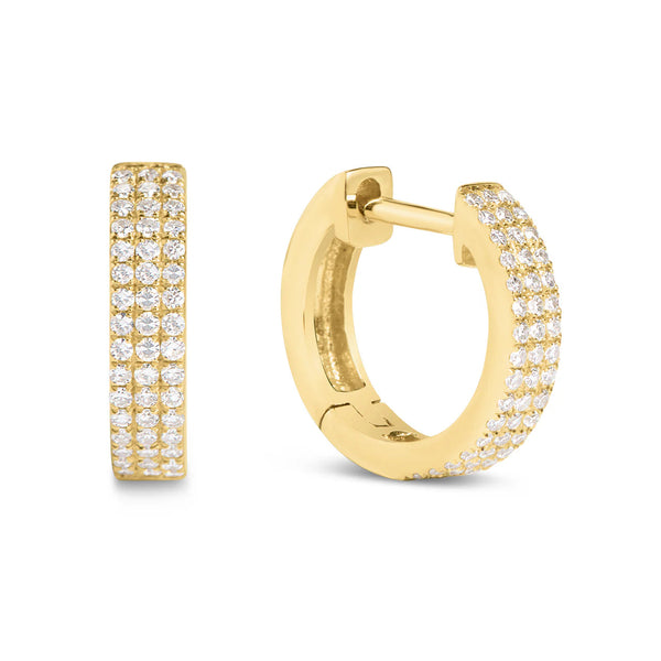 10 Karat Yellow Gold Three Row Round Natural Diamond Earrings - 0.25 Carat