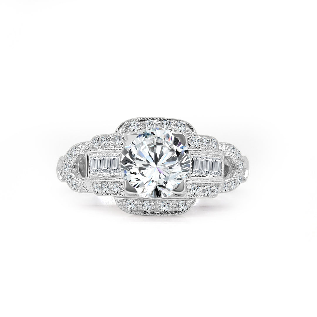 Classic Elegance: 14 Karat White Gold Engagement Mounting with Natural Diamond