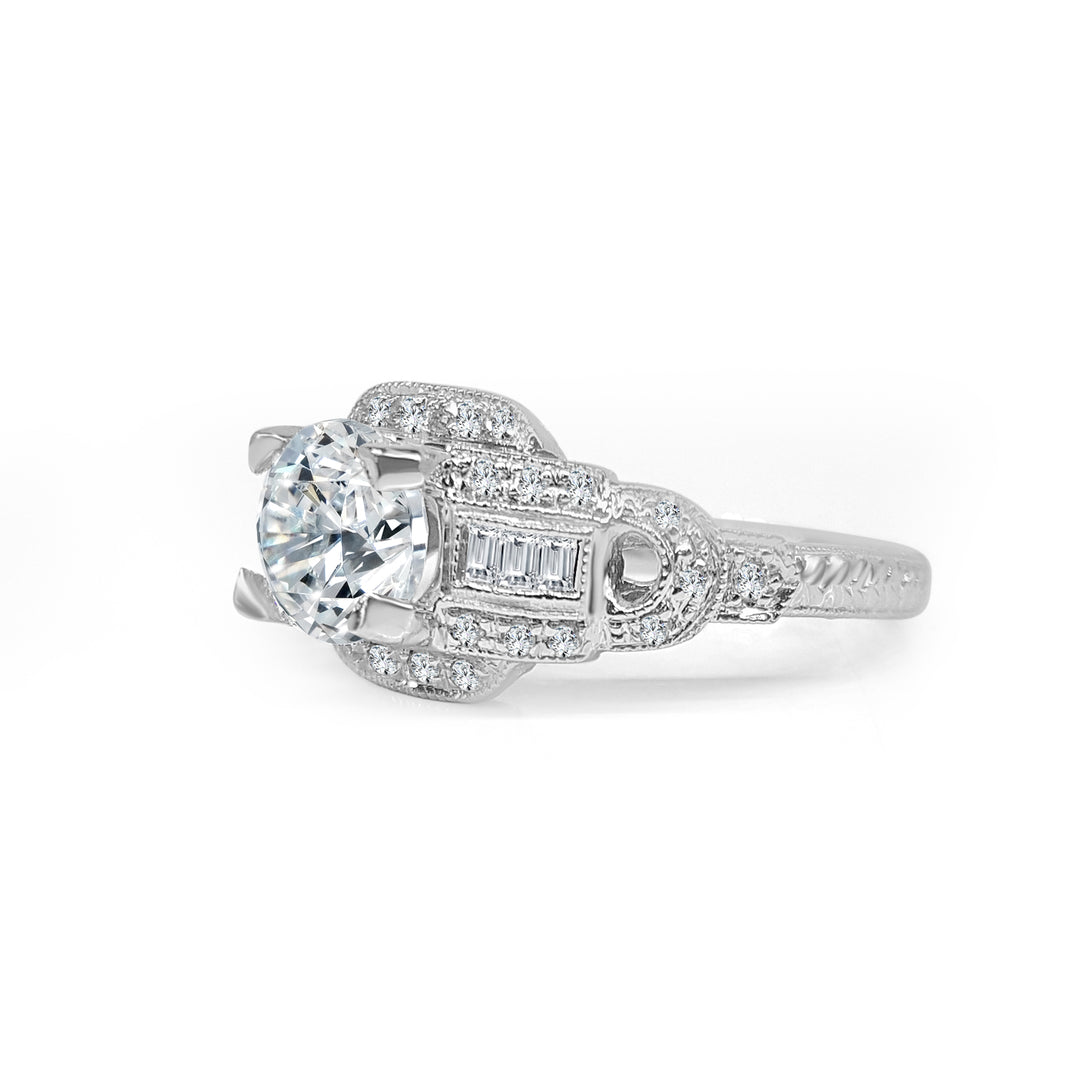 Classic Elegance: 14 Karat White Gold Engagement Mounting with Natural Diamond