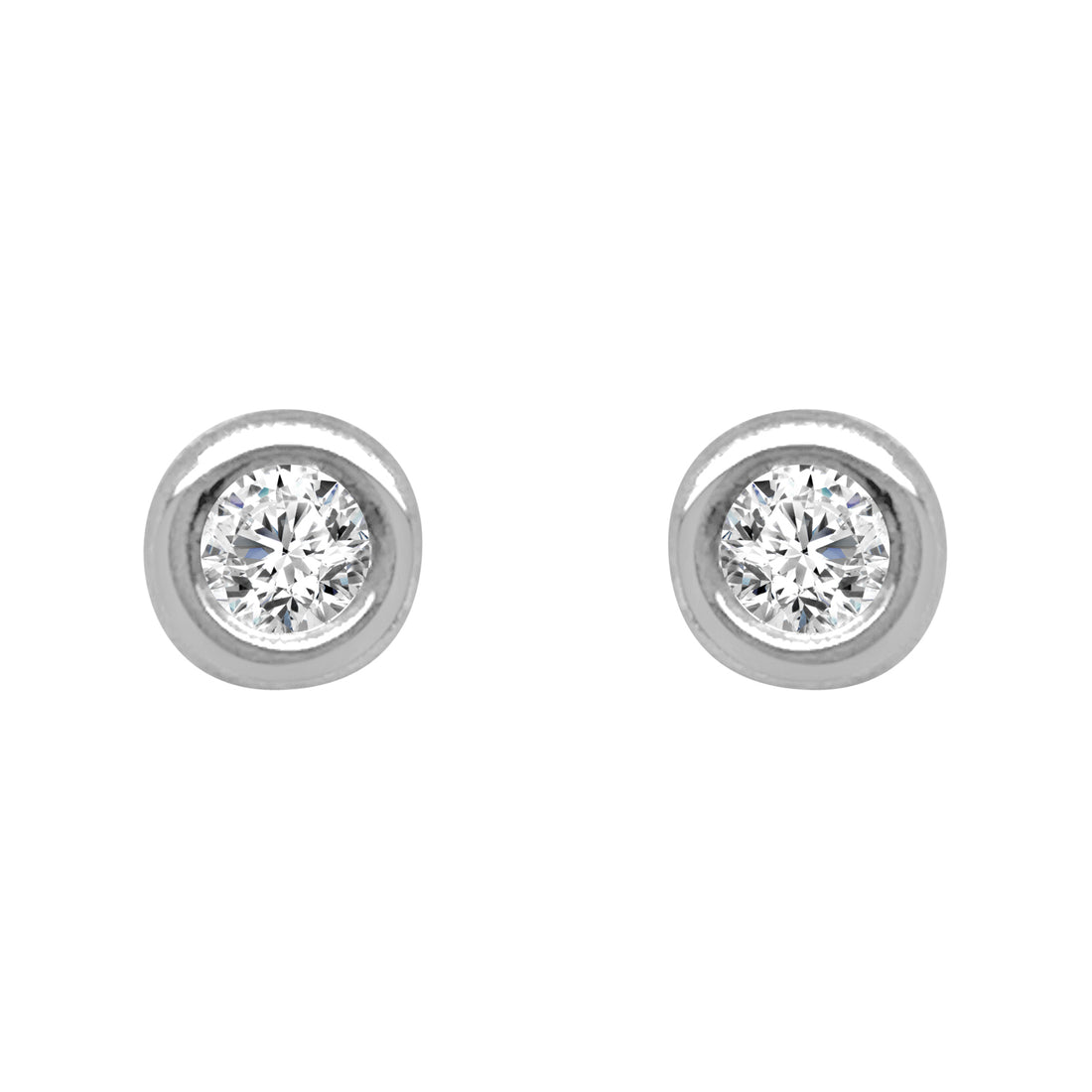 14K White Gold Bezel Set Natural Diamond Solitaire Studs (0.20 ct)
