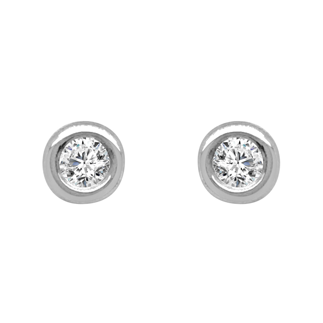 14K White Gold Bezel Set Solitaire Studs with 0.20 Carat Natural Diamond