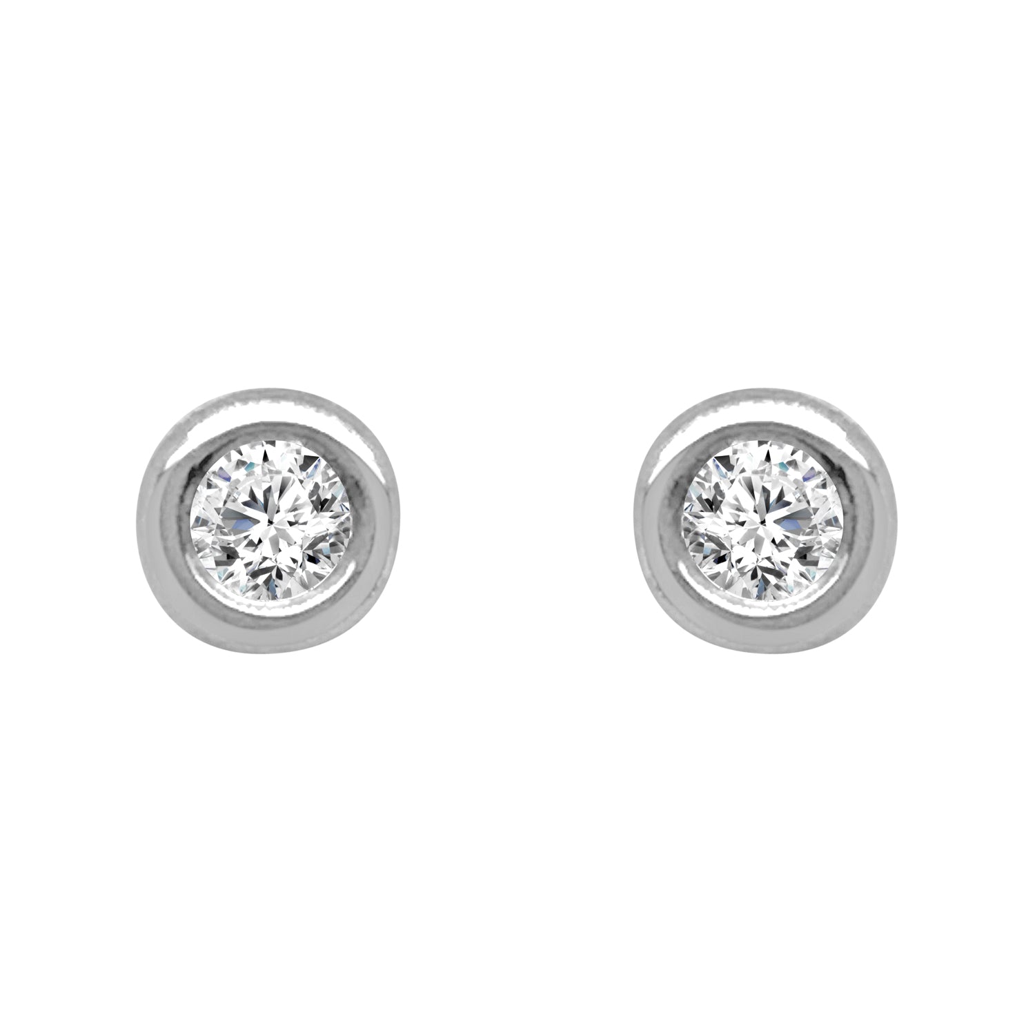 Bezel Set Solitaire Studs in 14 Karat White Gold with 0.20 Carat Natural Diamond