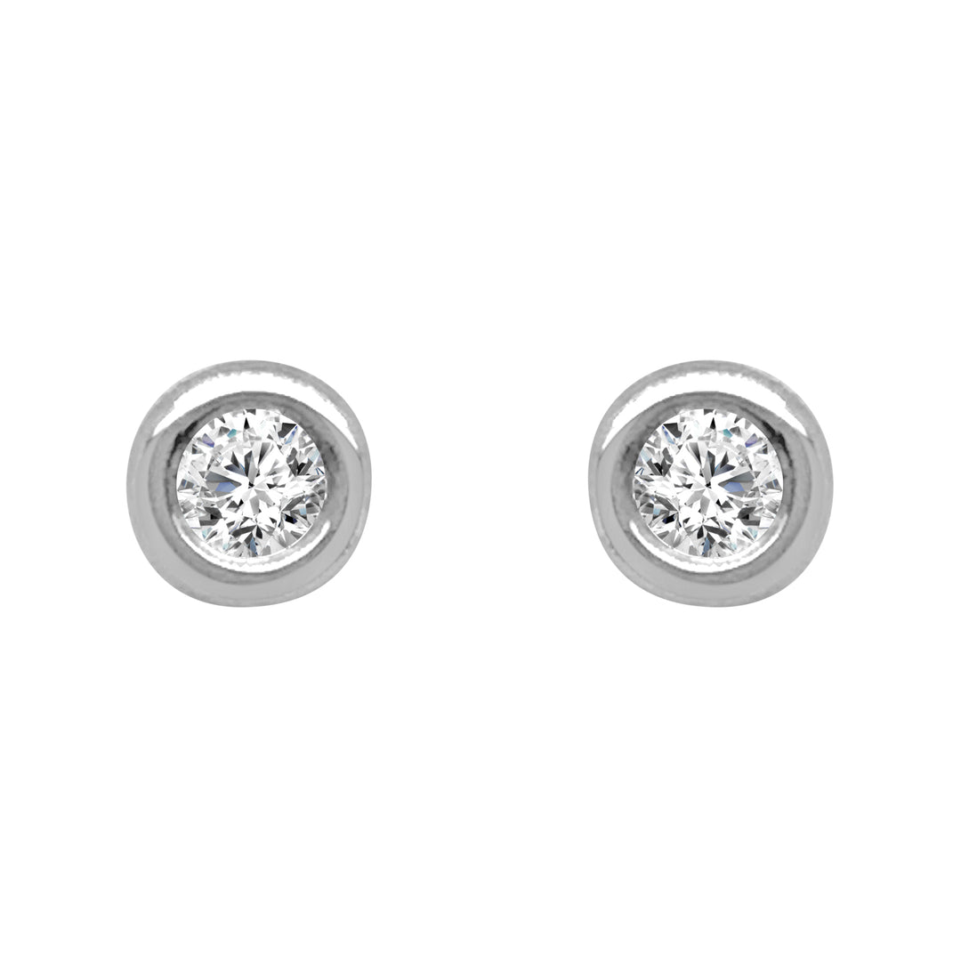 Bezel Set Solitaire Studs in 14 Karat White Gold with 0.20 Carat Natural Diamond