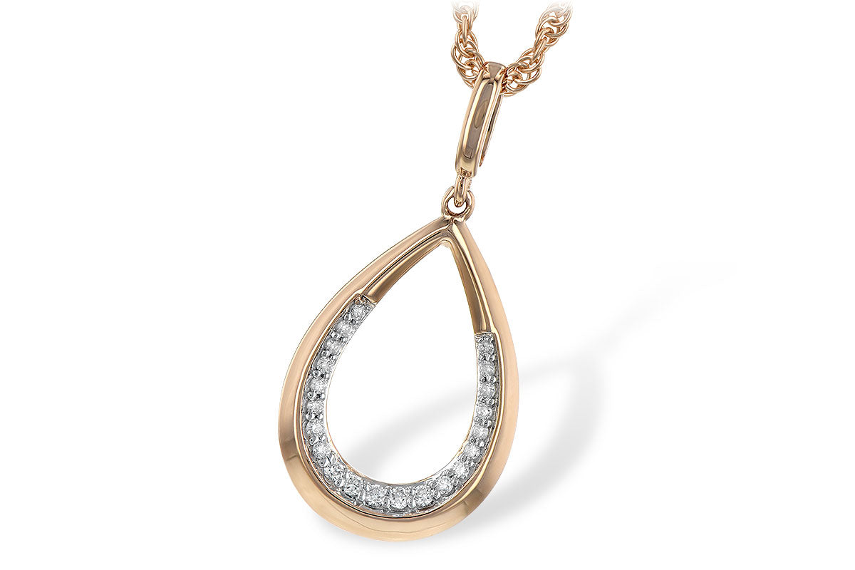 Rose Gold Open Pear Necklace with 14K Rope Chain and Natural Diamond Accent