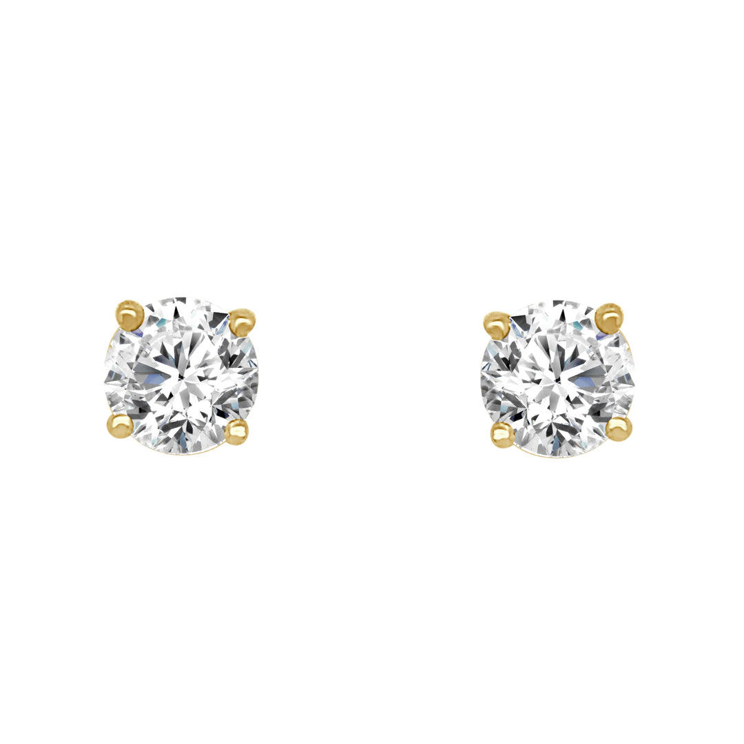 14 Karat Yellow Gold Four Prong Round Solitaire Studs with 0.33 Carat Natural Diamond