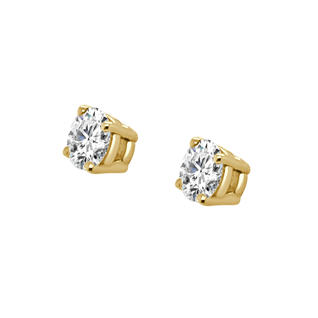 14 Karat Yellow Gold Four Prong Round Solitaire Studs with 0.33 Carat Natural Diamond